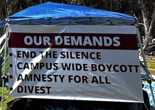 Figure 9: Encampment demands banner on May 1, 2024. Image credit: Anonymous